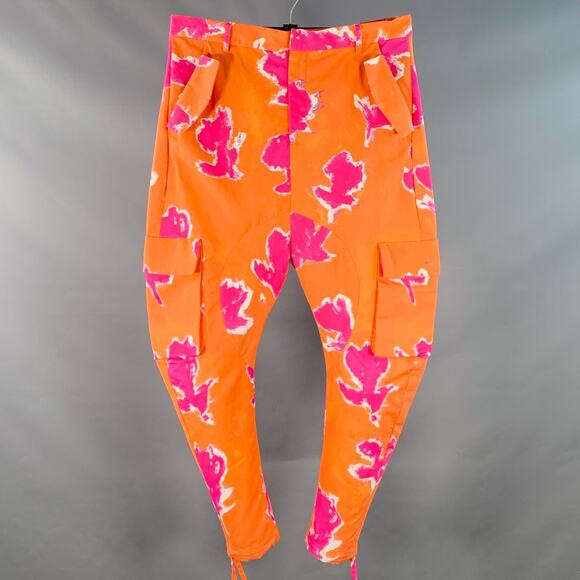 SS19 Runway Size M Orange Pink Cotton Blend Drop Crotch Cargo Casual Pants - Picture 1 of 5